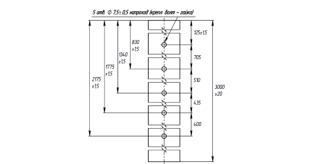 Столб 62х55х1,4х3000 RAL 6005 5 отверстий (2,03/2,43)